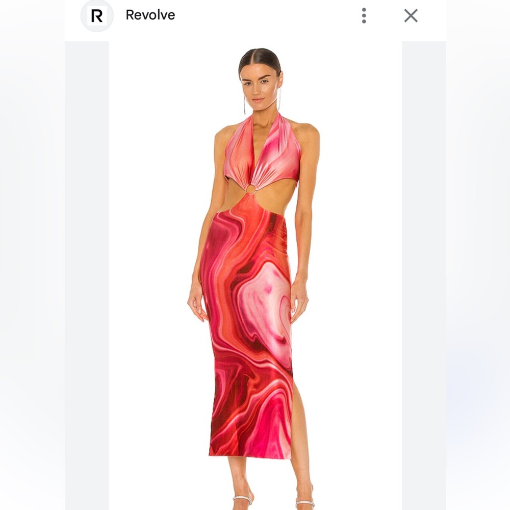 REVOLVE Pink and Red Swirl Midi Dress